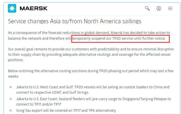 2023 is uncertain! Maersk suspends another US airline service 